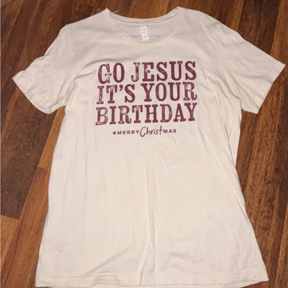 Women's Cream Short Sleeve Tee with Red Print